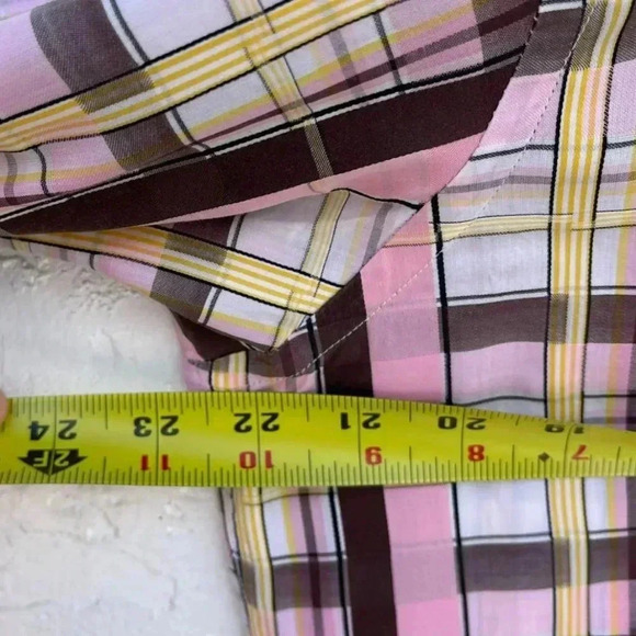 Etro Mens Checkered Print Button Down Milano Polo Shirt Pink Sz 41 - Picture 4 of 13